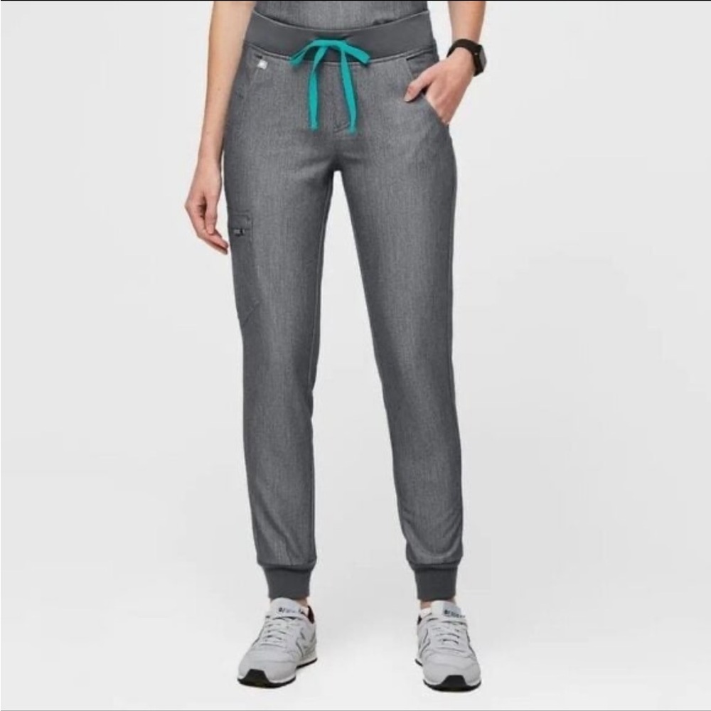 Gray Jogger Pants with Teal Accents